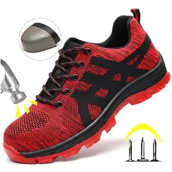 Мужская защитная обувь Рабочая обувь со стальным носком Дышащие рабочие защитные ботинки Мужчины Женщины Легкие повседневные рабочие кроссовки Неразрушимая обувь 48 серый