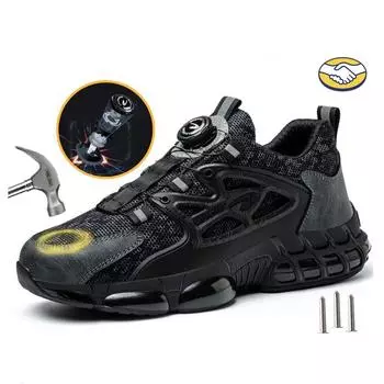 Мужская защитная обувь, рабочие ботинки с композитным носком, неразрушаемая водонепроницаемая обувь, прочная защитная рабочая обувь с вращающейся пряжкой 37 чёрный