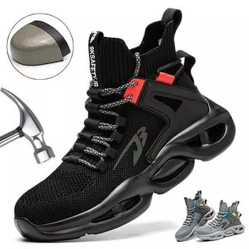 Мужская защитная обувь. Защитные ботинки со стальным носком. Высокие рабочие кроссовки. Женская противоударная и противоударная рабочая обувь. Прочные строительные мужские защитные ботинки. 36 чёрный