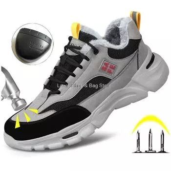 Мужская защитная обувь Зимние ботинки Ботинки со стальным носком Рабочие кроссовки с защитой от ударов Мужские рабочие защитные ботинки Мужская защитная рабочая обувь 2024 36