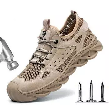 Мужская защитная рабочая дышащая обувь, рабочие ботинки со стальным носком, рабочие кроссовки с сетчатым верхом, легкие защитные туфли с защитой от проколов D330 37 бежевый