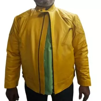 Мужская желтая кожаная куртка из овчины Noora, байкерская кожаная куртка XS жёлтый