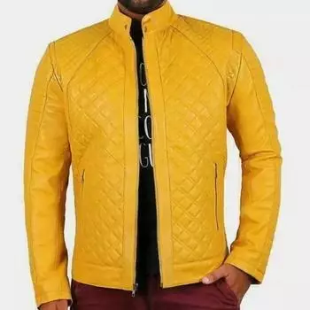 Мужская желтая куртка из натуральной овчины, ручная работа, новая, мотоциклетная, байкерская XS жёлтый