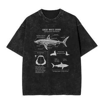 Мужская Женская Футболка Анатомия Белой Акулы Выстиранные Футболки Модная Крутая Футболка Морского Биолога Летняя Футболка Свободные Хлопковые Топы S