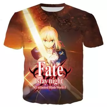 Мужская женская футболка Fate stay Night Unlimited Blade Works с 3D-принтом, крутая футболка с коротким рукавом в стиле Харадзюку S