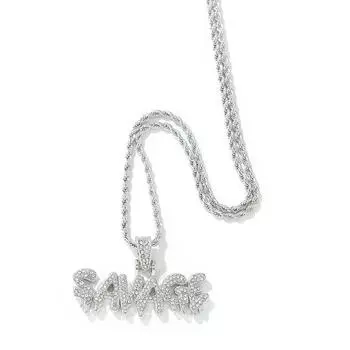 Мужская Женская Хип-Хоп Подвеска Ожерелье с надписью SAVAGE и 13мм Кубинской Цепью Iced Out Bling Хип-Хоп Ожерелья Модная Шарм Бижутерия 24inch 60cm