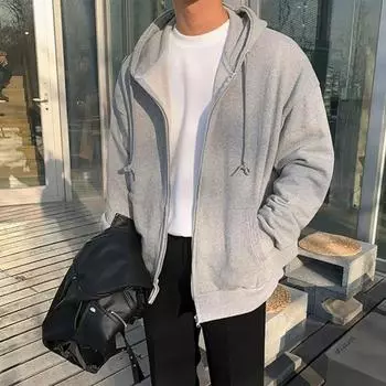 Мужская женская куртка, пальто с капюшоном, завязками на шнурке, с длинным рукавом, застежкой-молнией, верхняя одежда с карманами, свободный крой, толстовка, верхняя одежда M светло-серый