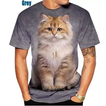Мужская/женская модная крутая футболка с 3d принтом кота, летние топы с короткими рукавами, футболки для мужчин