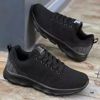 Мужская женская обувь в сетку. Удобная легкая повседневная спортивная обувь. Большая женская спортивная обувь. 35 чёрный