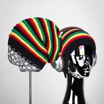 Мужская Женская Осенне-Зимняя Цветная Полосатая Шерстяная Шапка Радужная Вязаная Теплая Шапка