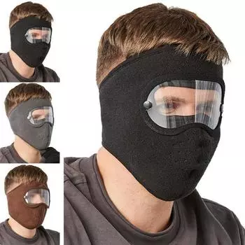 Мужская/женская шерстяная термомаска унисекс с очками и очками, аксессуары для зимнего катания на лыжах на открытом воздухе чёрный