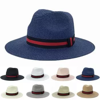 Мужская женская соломенная шляпа Fedora в стиле панамы в стиле пэчворк, соломенная шляпа от солнца, летняя шляпа хаки