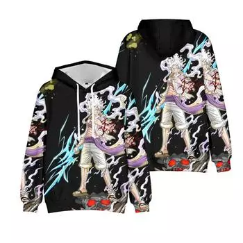 Мужская женская толстовка с капюшоном ONE PIECE с рисунком Monkey D. Luffy Streetwear Harajuku Повседневные толстовки с капюшоном и принтом XS чёрный