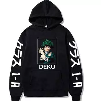 Мужская/женская толстовка с капюшоном в японском аниме «My Hero Academia Deku», пуловеры, топы, повседневная модная ткань для мальчиков и девочек S чёрный