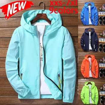 Мужская/женская УФ-защита Водонепроницаемая ветровка на молнии Куртка с капюшоном Верхняя одежда Пальто 9 цветов 5XL белый