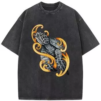 Мужская/женская выстиранная футболка с принтом черепахи, хлопковая, забавная, свободная, отбеленная футболка, ретро, хип-хоп, отбеленная футболка, топы S