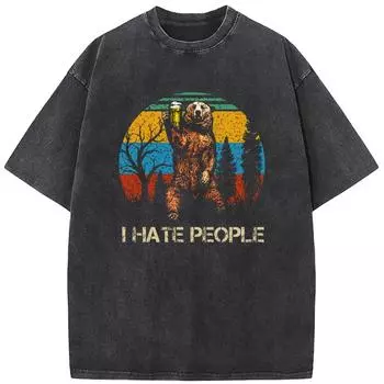 Мужская/женская выстиранная футболка с принтом пива и медведя, хлопковая, забавная, свободная, отбеленная футболка, ретро, отбеленная футболка, топы S