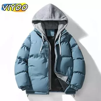 Мужская женская зимняя одежда пуховик с капюшоном пальто для мужчин уличная ветровка для активного отдыха M чёрный