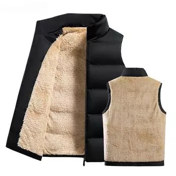 Мужская жилетка из овечьей шерсти, мужская осенняя теплая безрукавка, мужская зимняя повседневная толстая жилетка, мужская одежда больших размеров 6XL чёрный