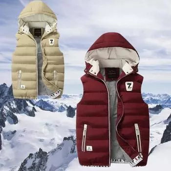 Мужская жилетка, куртка, зимняя, водонепроницаемая, теплая, безрукавка, мужская куртка, модная, с капюшоном, повседневная, утепленная, жилетка L красный