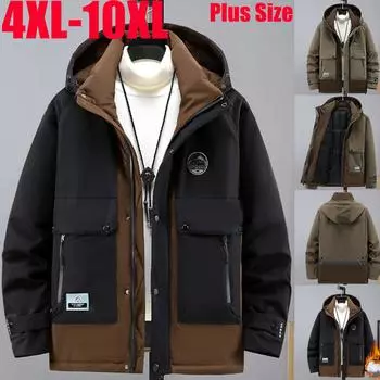 Мужская зимняя американская рабочая одежда, пуховик, куртка с капюшоном, теплая белая куртка на утином пуху, куртка больших размеров 4XL-10XL