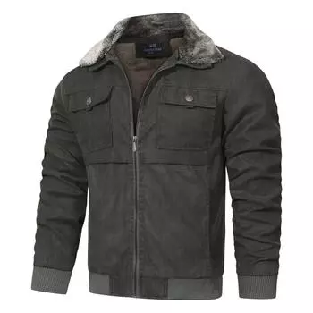 Мужская зимняя бархатная куртка с лацканами, меховое цельное пальто, мужская свободная внешняя торговля, мужская одежда XL армия зеленый