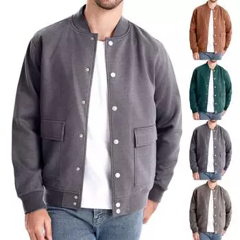 Мужская зимняя бейсбольная куртка, мужское замшевое повседневное пальто с карманами L