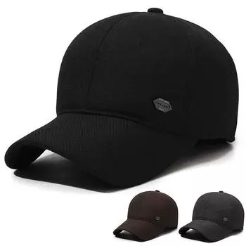 Мужская зимняя бейсболка для среднего возраста, теплая кепка для папы, плотная шерстяная шапка, кепка для защиты ушей чёрный