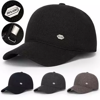 Мужская зимняя бейсболка для среднего возраста, теплая кепка для защиты ушей от папы, плотная шерстяная шапка серый