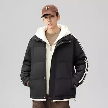Мужская зимняя белая утиная пуховая куртка из двух частей с капюшоном, универсальный верх для мужчин и женщин S чёрный