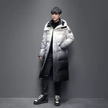 Мужская зимняя белая утиная пуховая свободная куртка с капюшоном средней и длинной длины, модный тренд, верхняя часть для пары S
