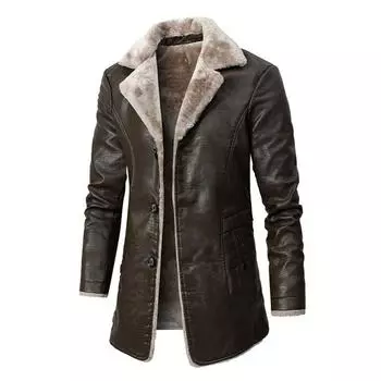 Мужская зимняя длинная толстая флисовая куртка из искусственной кожи, новая зимняя модная мужская ветровка с воротником, кожаная куртка, пальто 4XL