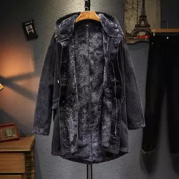 Мужская зимняя джинсовая куртка большого размера, длинная утепленная куртка Parker Snow, теплая куртка на молнии XS