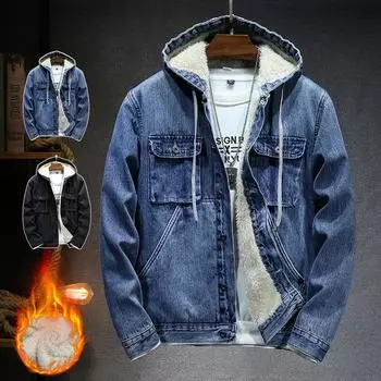 Мужская зимняя джинсовая куртка большого размера, утолщенная куртка, теплая куртка на молнии XXXXL