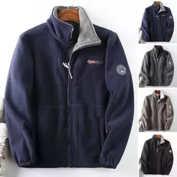 Мужская зимняя флисовая куртка с карманом и длинным рукавом, воротником-стойкой на молнии, толстое теплое удерживающее тепло уличное пальто M серый