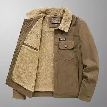 Мужская зимняя флисовая куртка с вельветовой хлопковой подкладкой, большого размера, с лацканами, с хлопковой подкладкой M хаки
