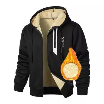 Мужская зимняя флисовая подкладка, толстая теплая куртка с капюшоном и карманами, спортивная толстовка на молнии L чёрный