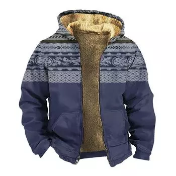 Мужская зимняя флисовая толстовка с капюшоном на молнии с накладным карманом, повседневная куртка L синий