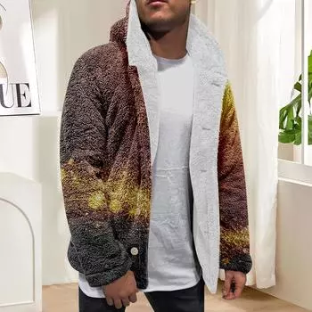 Мужская зимняя флисовая толстовка с капюшоном на молнии с накладным карманом, повседневная куртка L