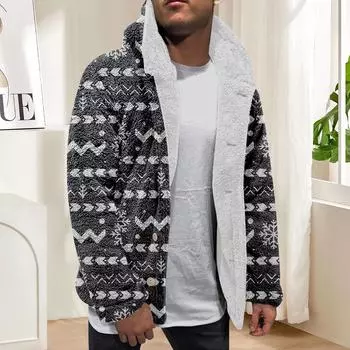 Мужская зимняя флисовая толстовка с капюшоном на молнии с накладным карманом, повседневная куртка L чёрный