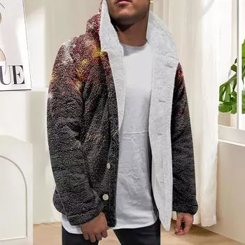 Мужская зимняя флисовая толстовка с капюшоном на молнии с накладным карманом, повседневная куртка L