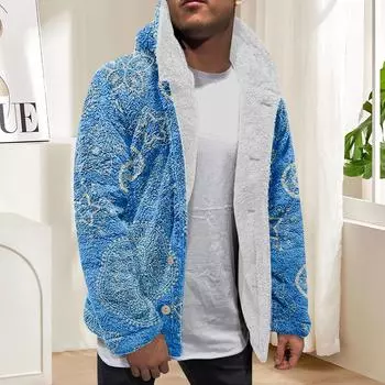 Мужская зимняя флисовая толстовка с капюшоном на молнии с накладным карманом, повседневная куртка L синий