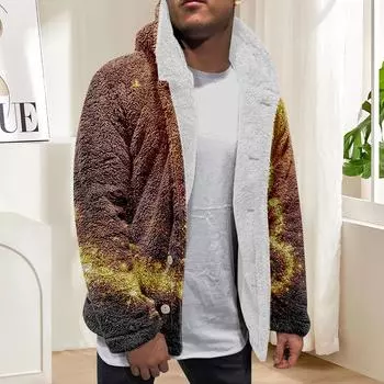 Мужская зимняя флисовая толстовка с капюшоном на молнии с накладным карманом, повседневная куртка L коричневый