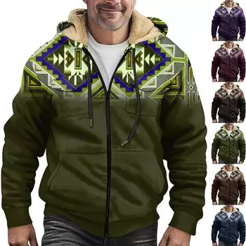 Мужская зимняя флисовая толстовка с капюшоном на молнии с накладным карманом, повседневная куртка L армия зеленый