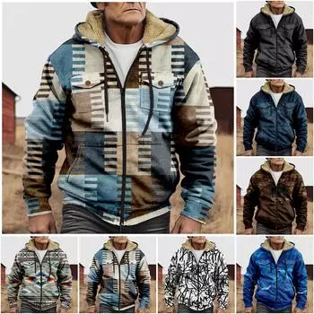 Мужская зимняя флисовая толстовка с капюшоном на молнии с накладным карманом, повседневная куртка L чёрный