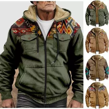 Мужская зимняя флисовая толстовка с капюшоном на молнии с накладным карманом, повседневная куртка L армия зеленый