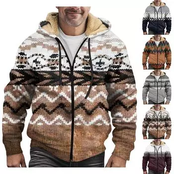 Мужская зимняя флисовая толстовка с капюшоном на молнии с накладным карманом, повседневная куртка L винный