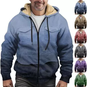 Мужская зимняя флисовая толстовка с капюшоном на молнии с накладным карманом, повседневная куртка L зелёный