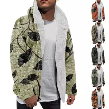 Мужская зимняя флисовая толстовка с капюшоном на молнии с накладным карманом, повседневная куртка L армия зеленый