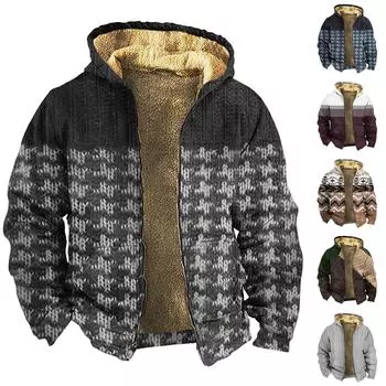 Мужская зимняя флисовая толстовка с капюшоном на молнии с накладным карманом, повседневная куртка XXXL винный